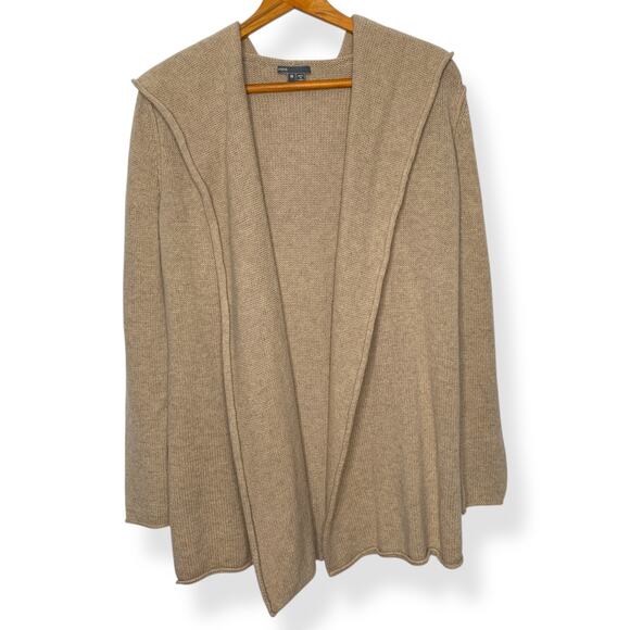 Vince women's tan yak wool blend open front hooded cardigan wrap sweater Medium - Picture 1 of 12